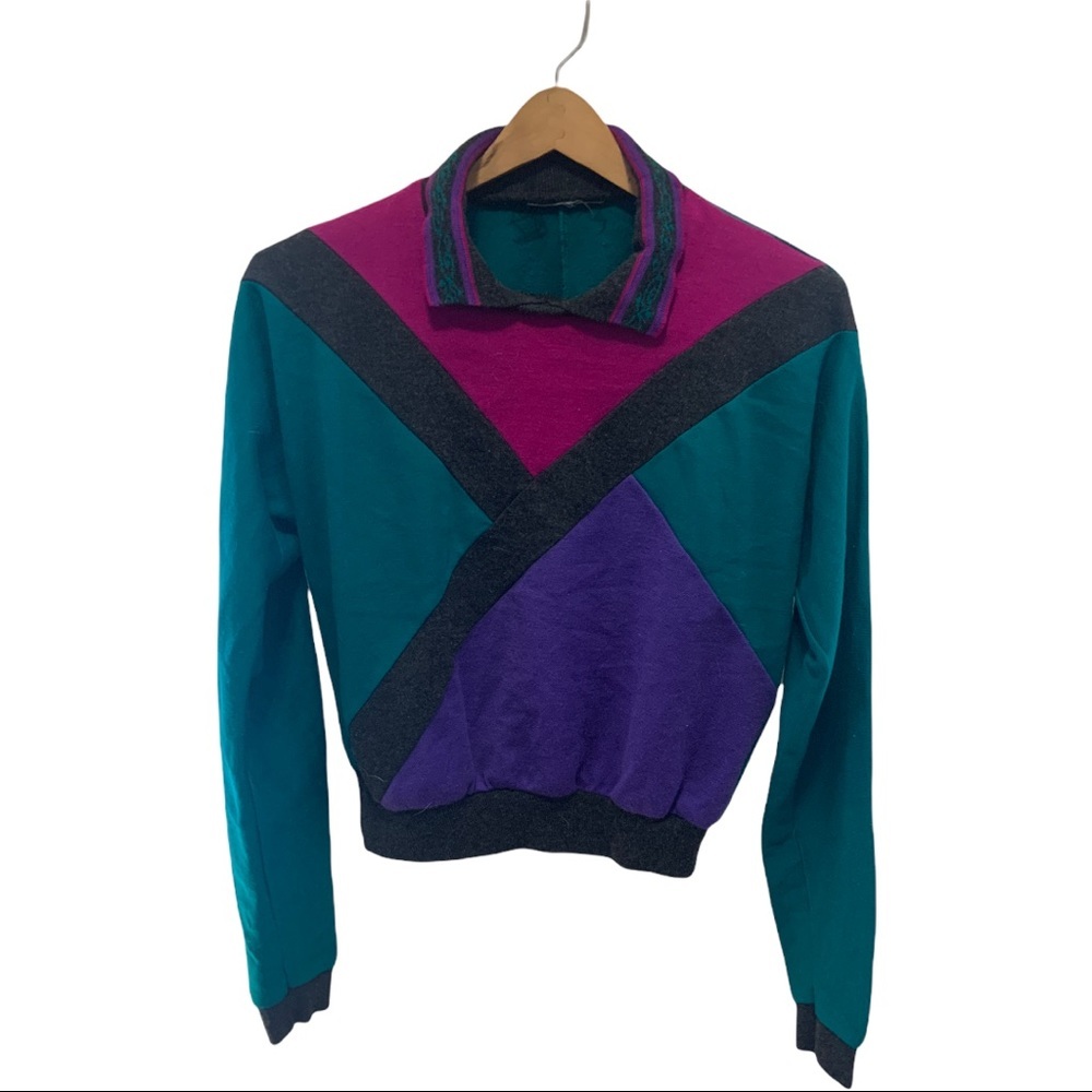 Vintage 80s retro colorblock pullover sweater
